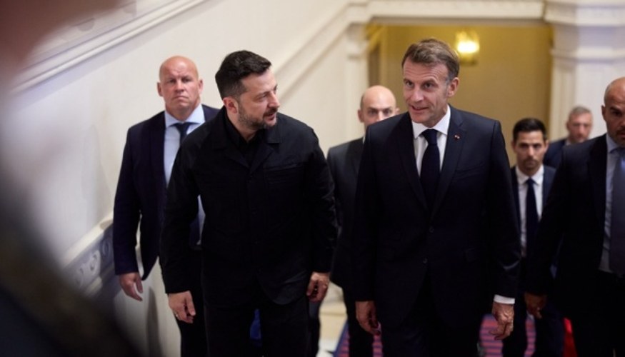 Володимир Зеленський та Еммануель Макрон під час зустрічі у Франції 14 липня 2026 року